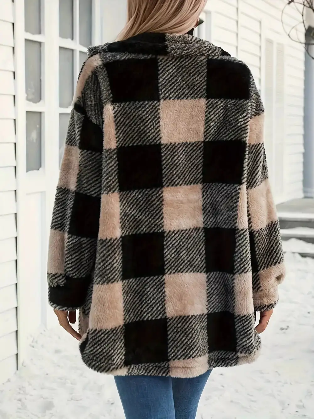 Plaid Fleece Button Down Outerwear Jacket