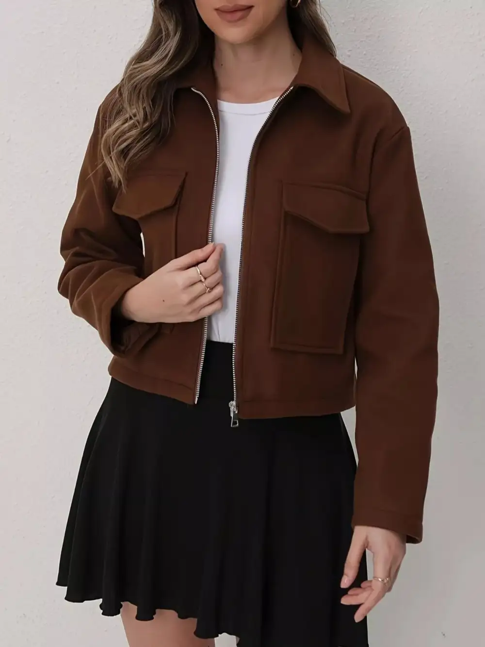 Cropped Zip-Up Pocketed Jacket