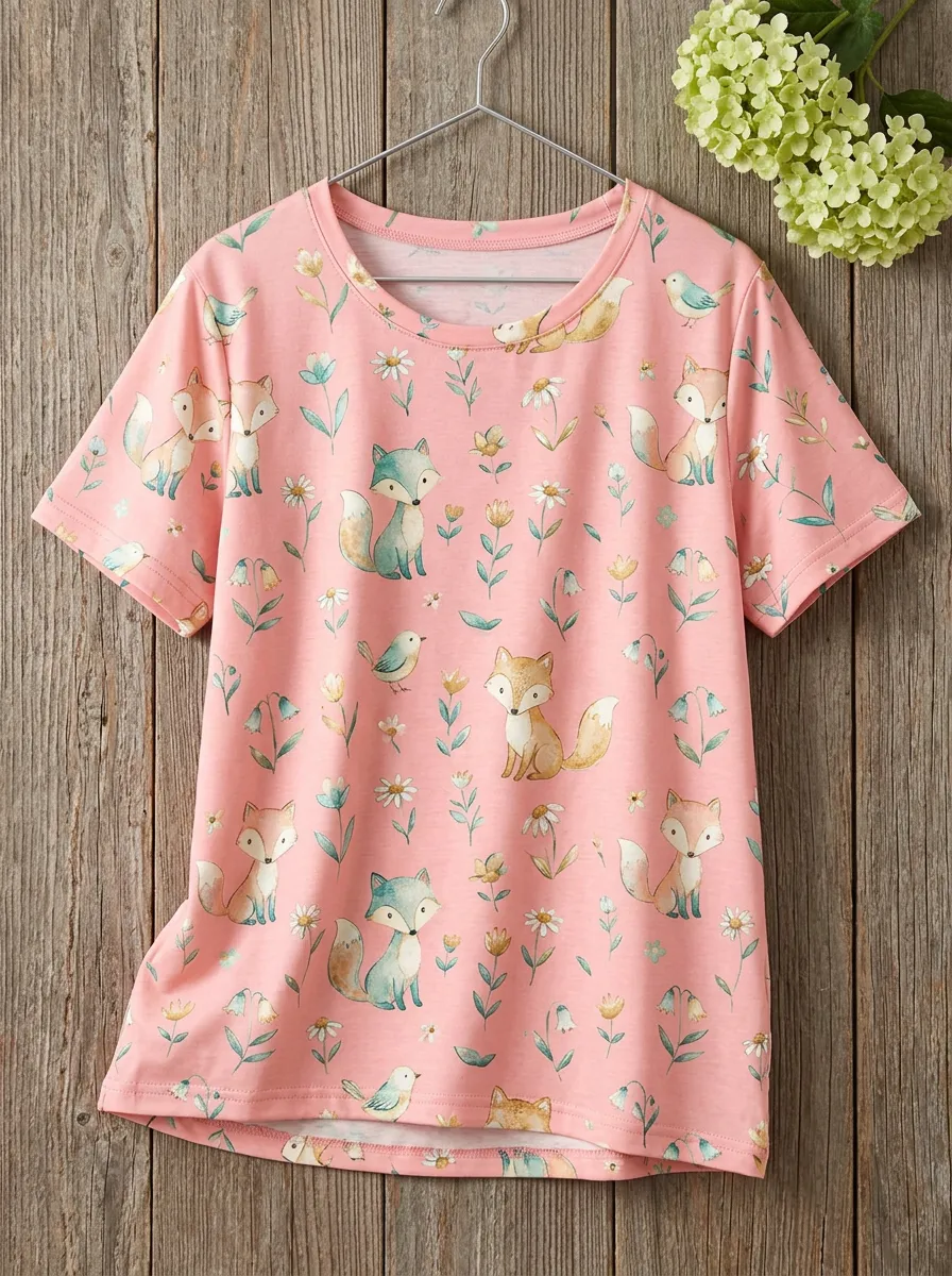 Bird Fox Floral Women's Loose Printed T-Shirt