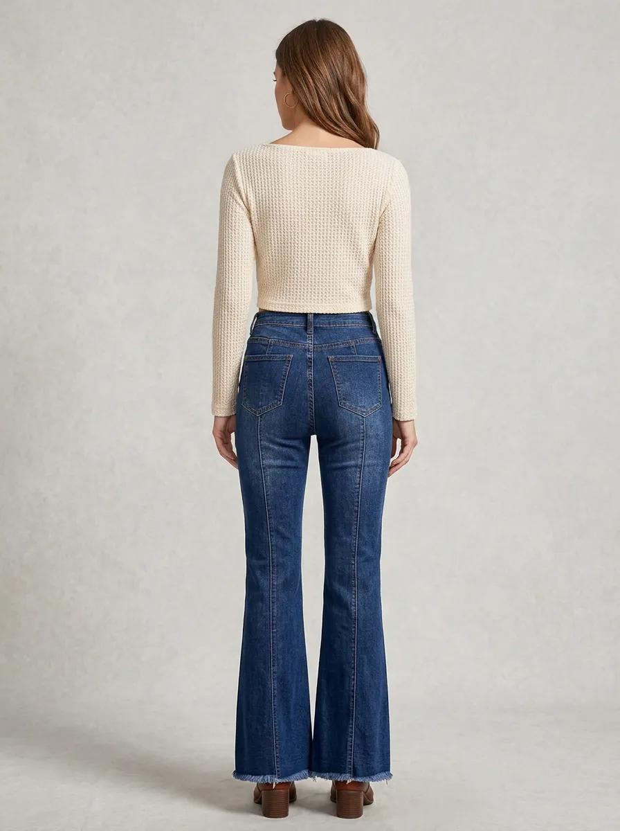 Women's High Waisted Seamed Raw Hem Flare Jeans