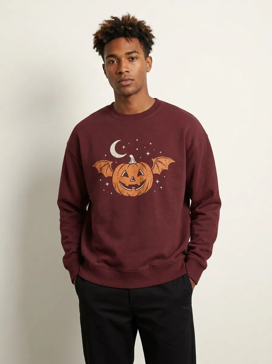 Men's Halloween Bat Pumpkin Moon Stars Sweatshirt