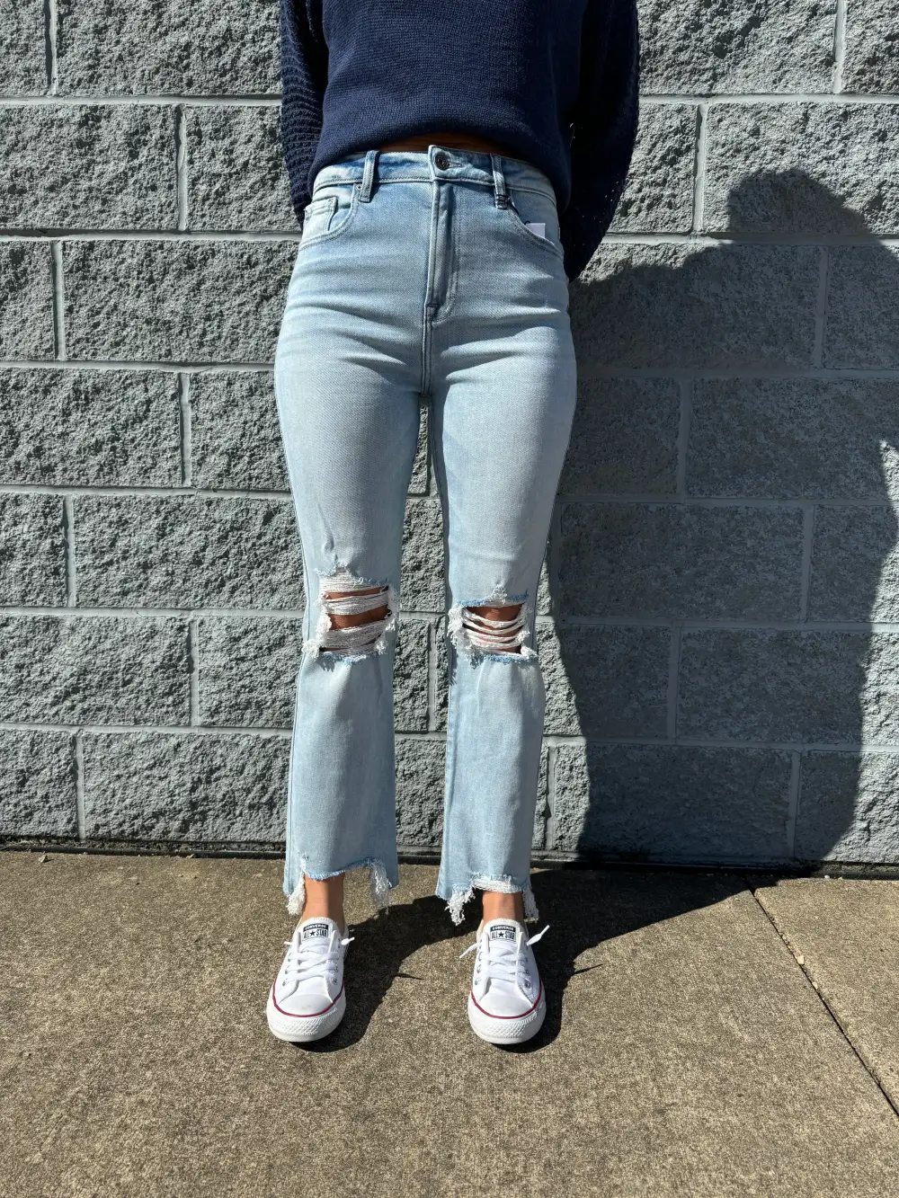Sequin Flared Cropped Distressed Jeans