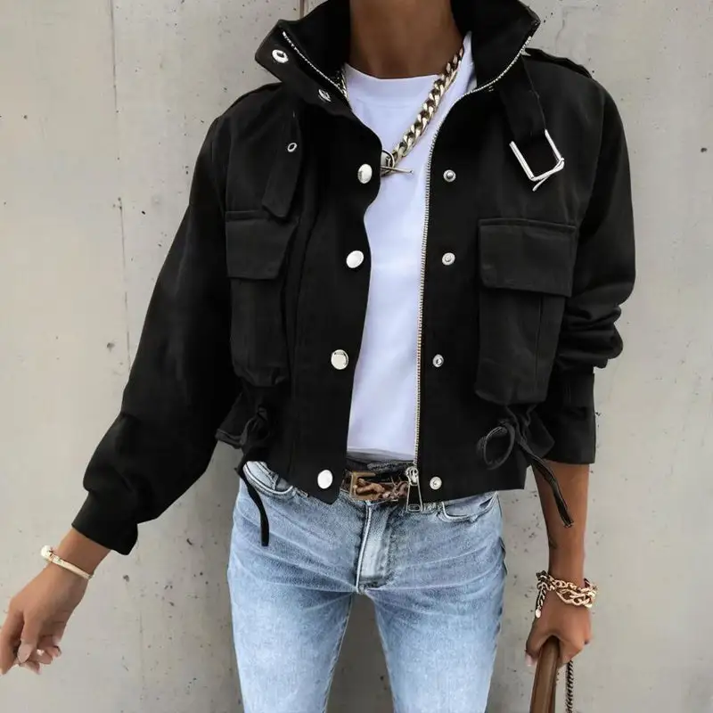 Drawstring Hem Collar Jacket