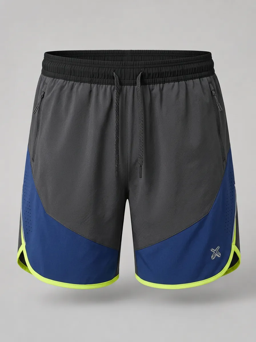 Men's Athletic Sports Colorblock Neon Trim Printed Shorts