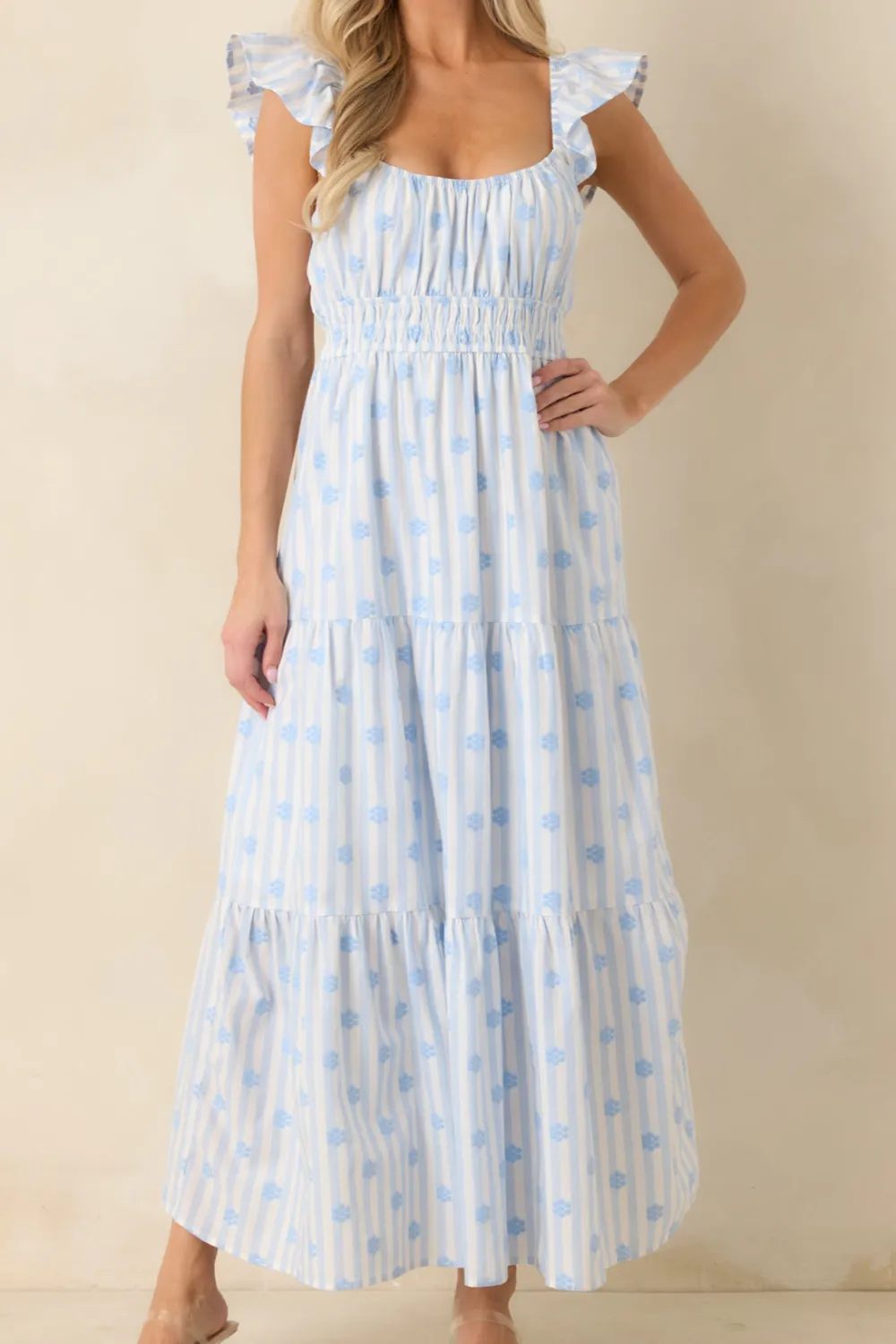 Striped Floral Maxi Dress
