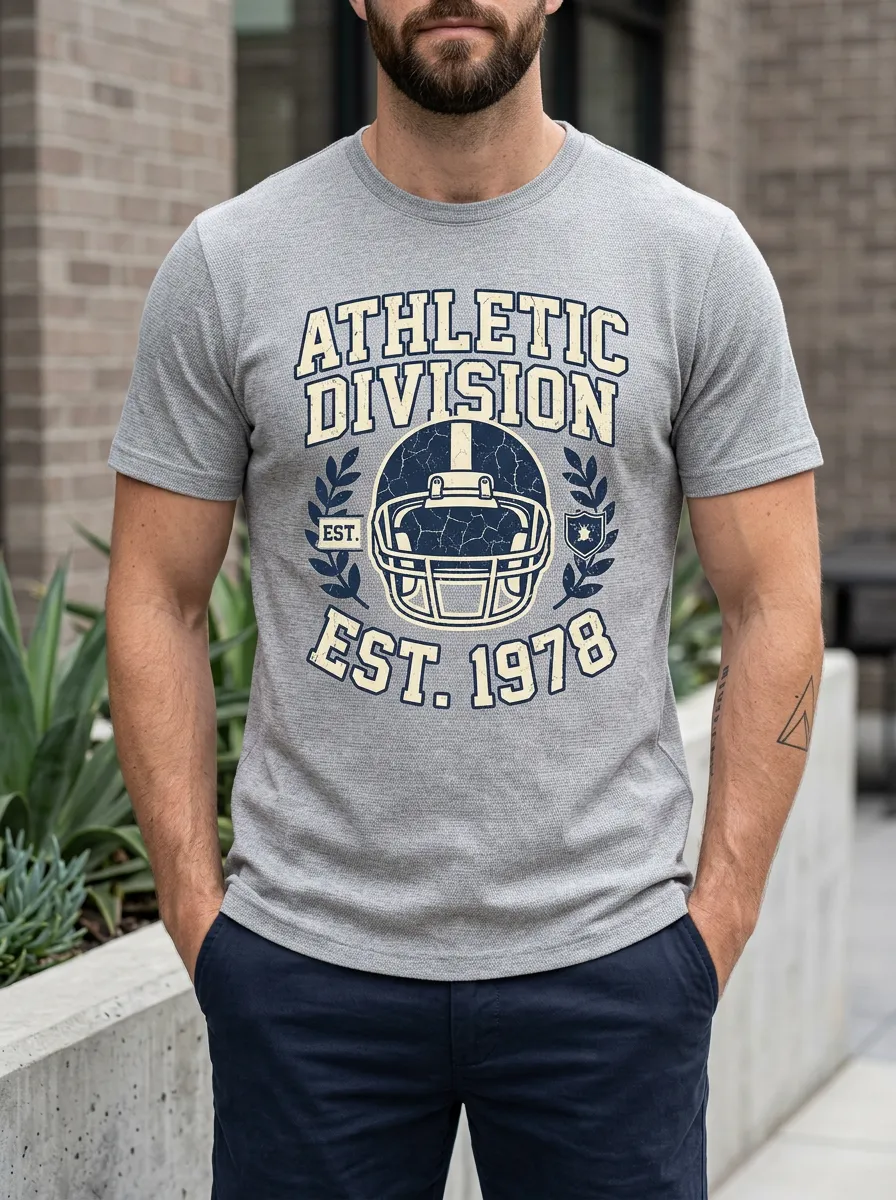 Men's Football Lover Athletic Division Helmet Printed T-shirt