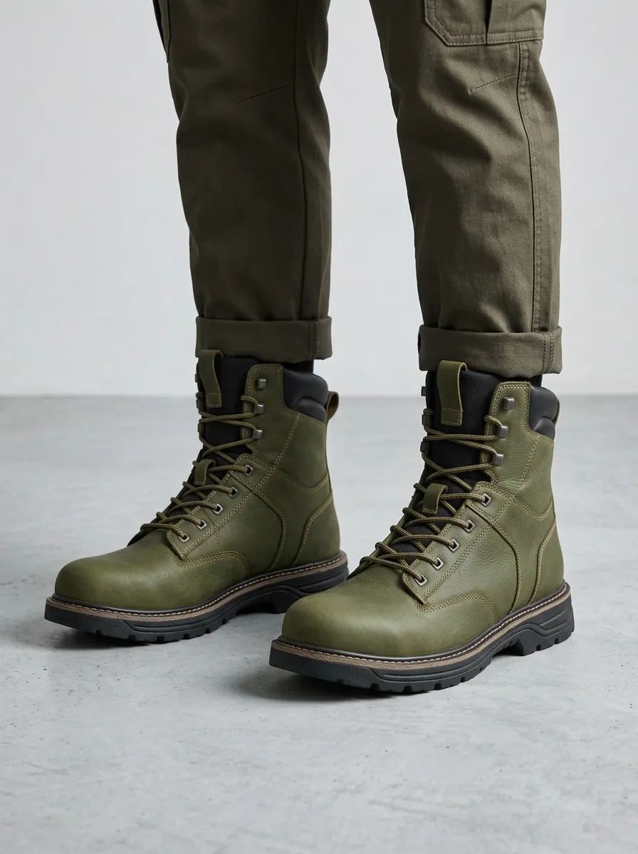 Unisex Casual Leather Tactical Print Work Boots