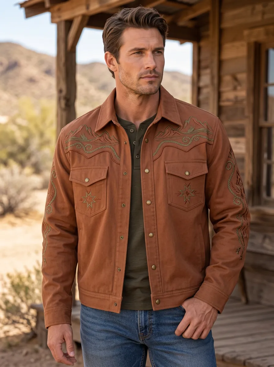 Desert Range Mountain Star Embroidered Style Men's Western Jacket