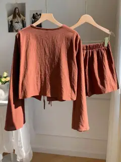 Pocketed Cotton Top and Shorts Matching Set