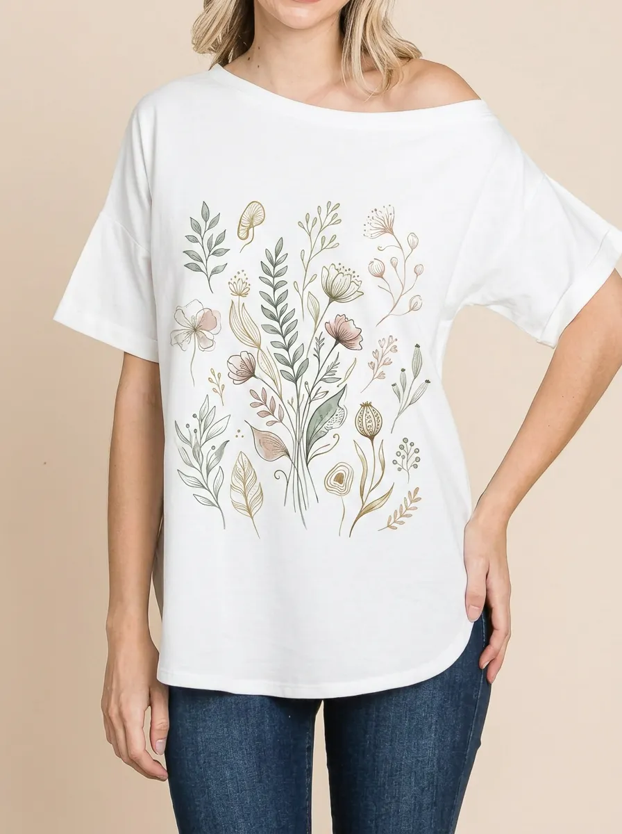 Women's Botanical Nature Lover Wildflower Printed T-shirt