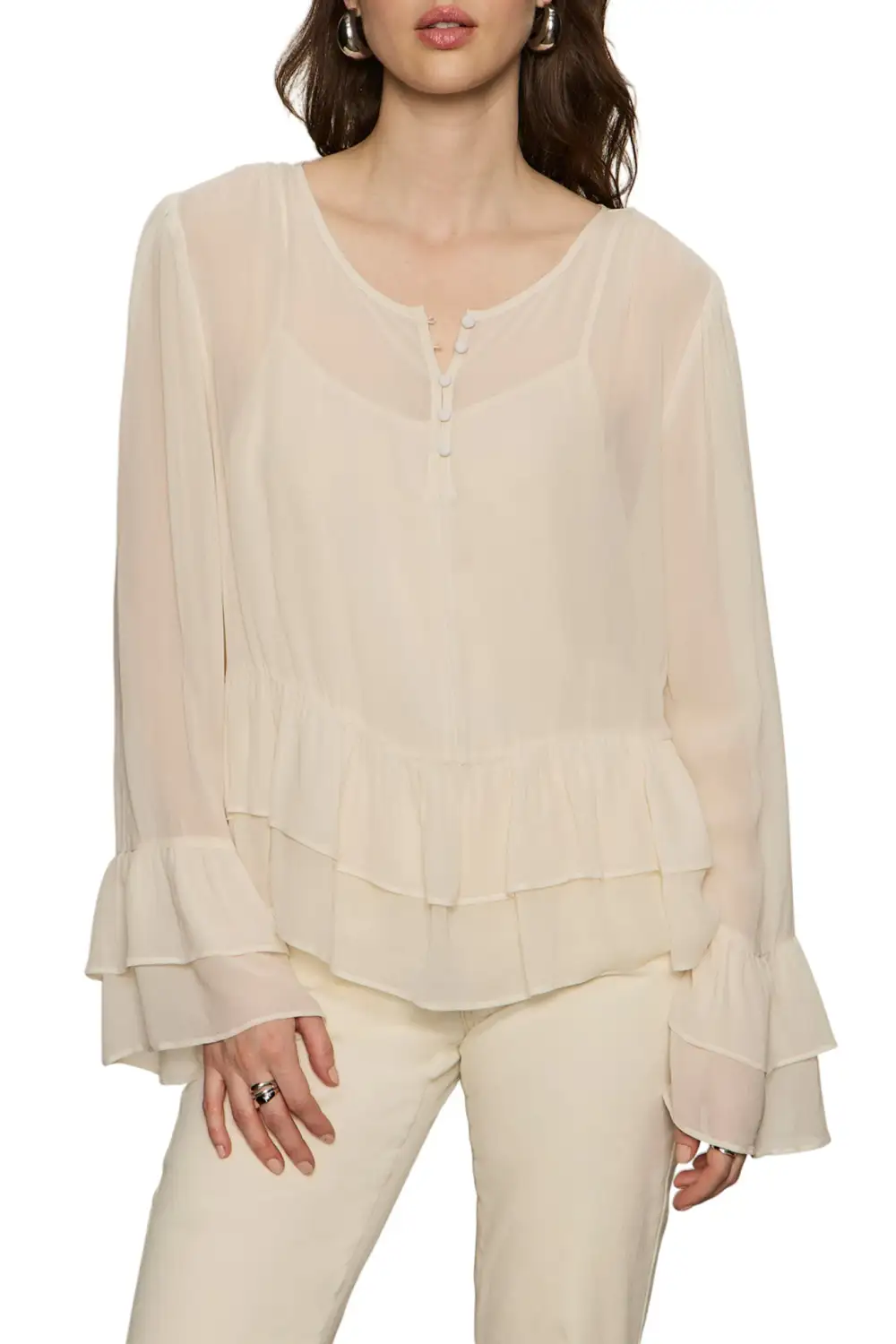 Mesh Ruffle Relaxed Blouse