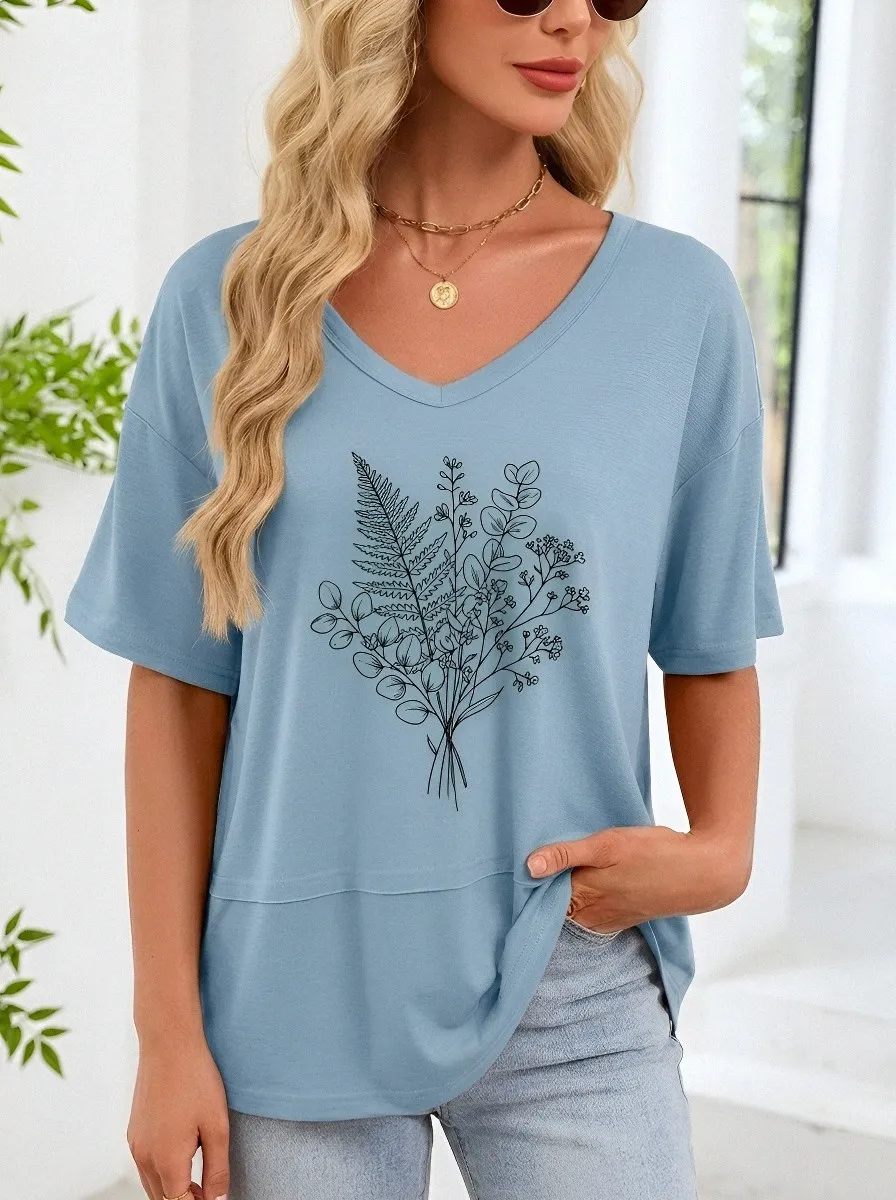 Women's Botanical Nature Lover Fern Eucalyptus Printed T-shirt