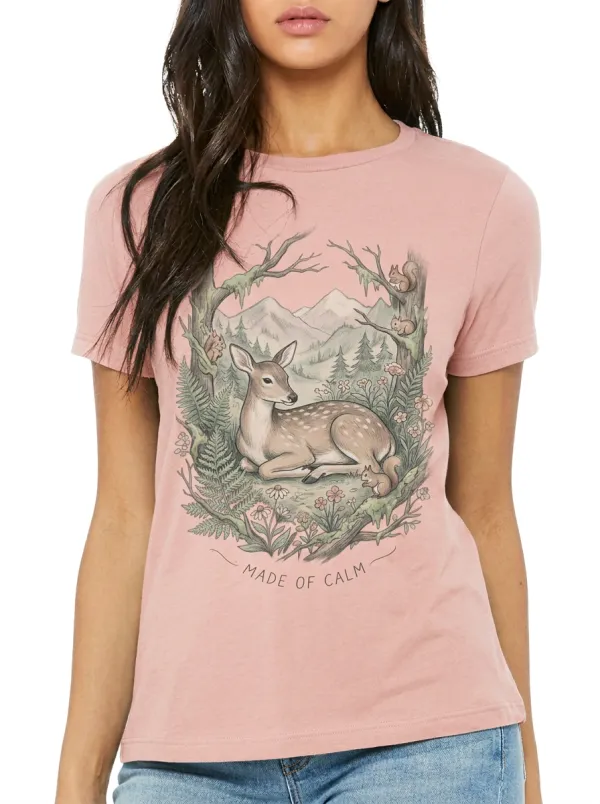 Women's Nature Lover Deer Forest Squirrel Printed T-shirt