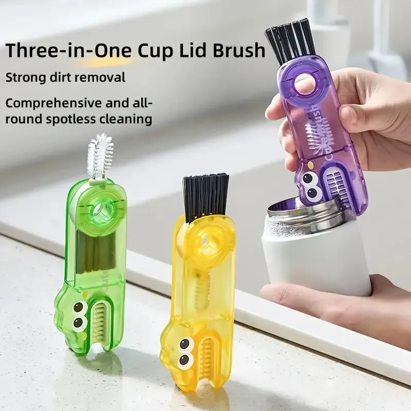Durable Crocodile-Shaped Three-In-One Cup Lid Brush Cleaner