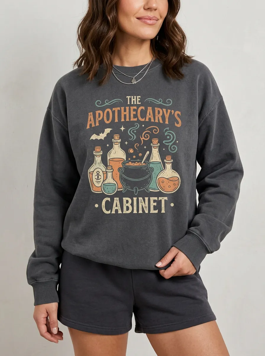 Women's Halloween Witch Apothecary Cauldron Printed Sweatshirt