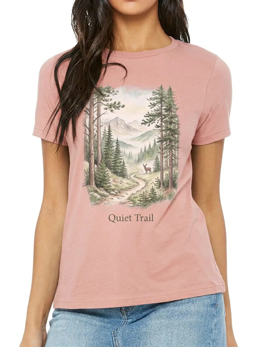 Women's Nature Lover Quiet Trail Deer Forest Printed T-shirt