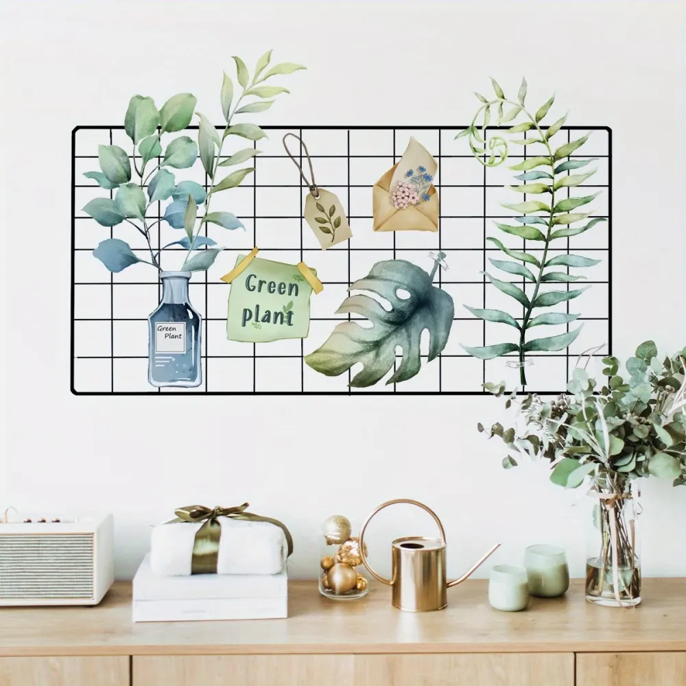 Green Plant Grid Wall Decals