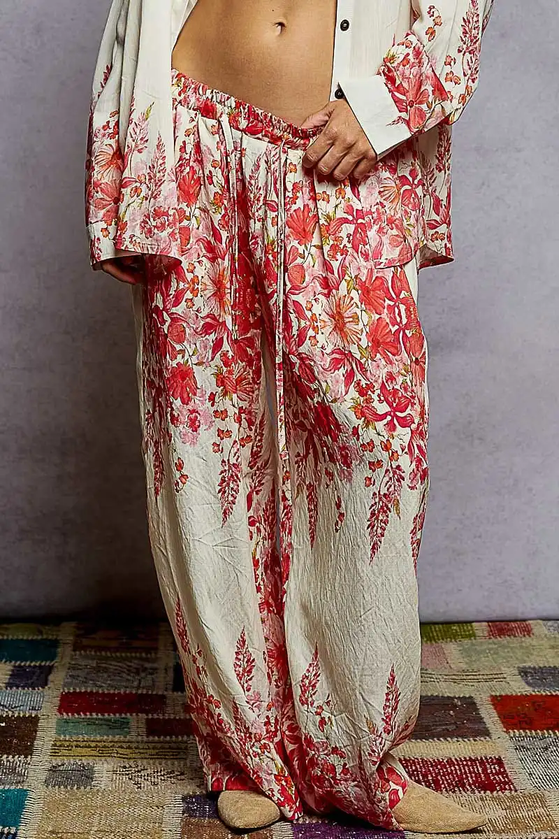 Floral Refined Wide Leg Pants