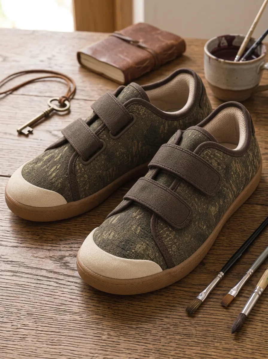 Men's Vintage Texture Olive Green Printed Canvas Shoes