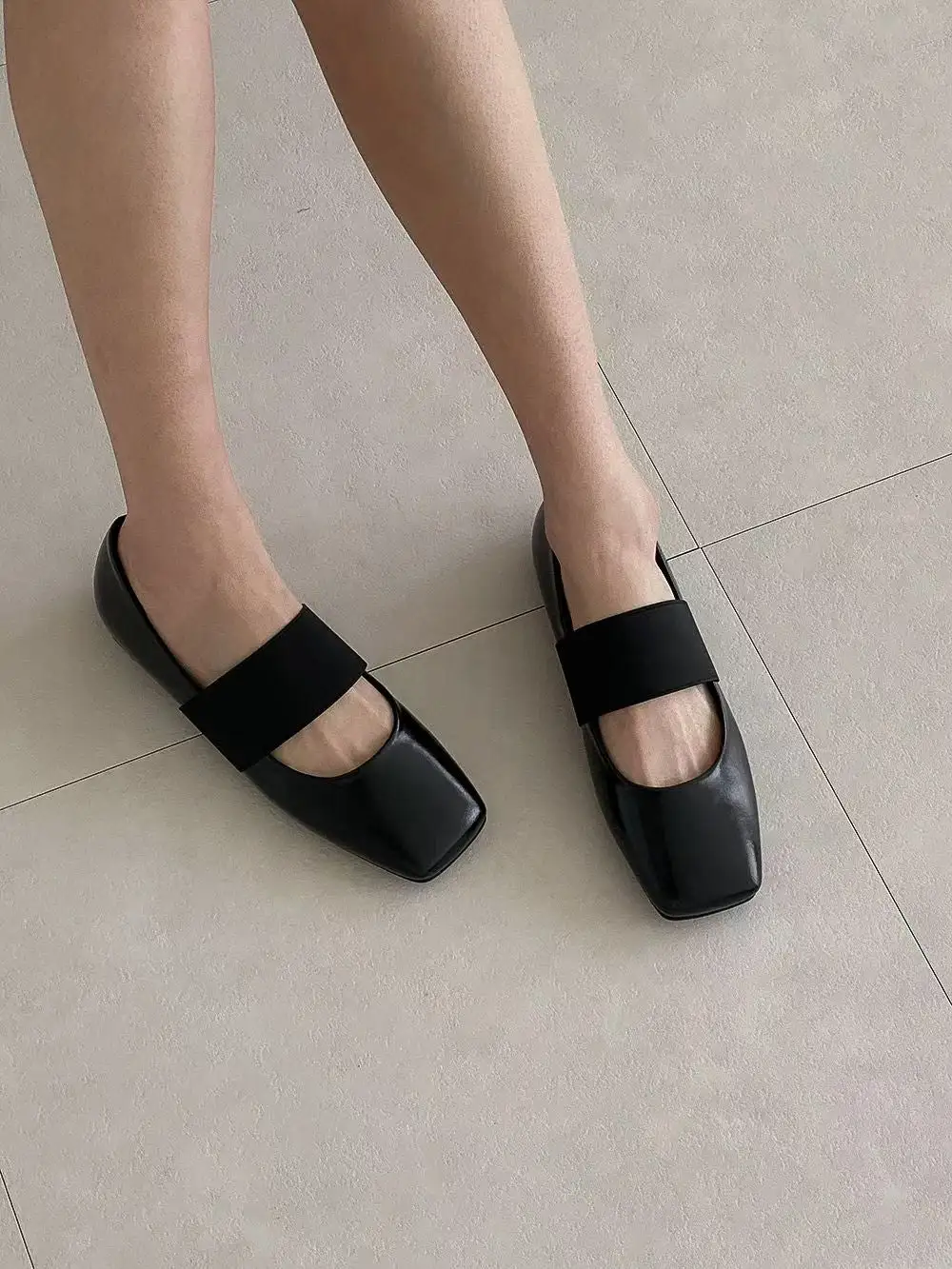 Polished Faux Leather Square Toe Ballet Flats