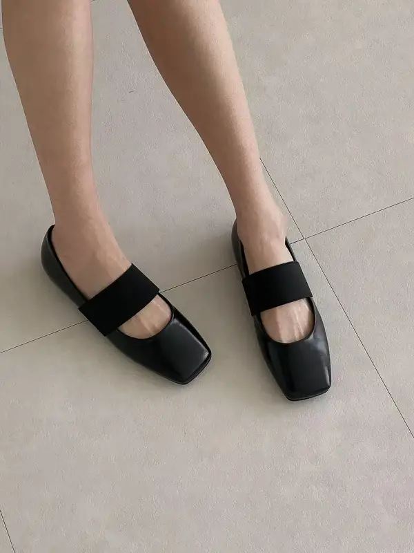 Polished Faux Leather Square Toe Ballet Flats