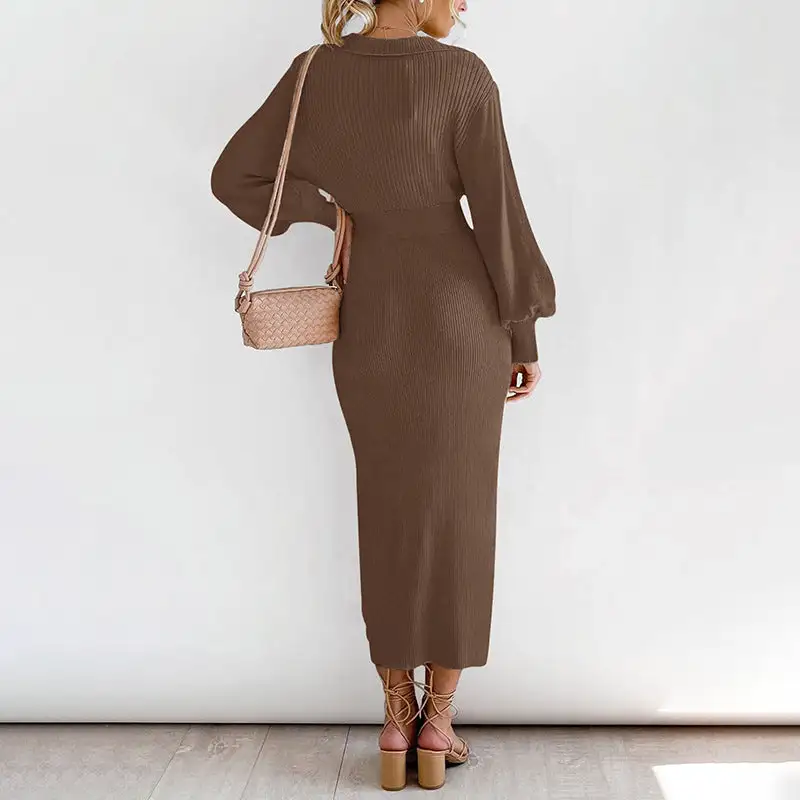 Women's V-Neck Sleeveless Knit Belted Dress