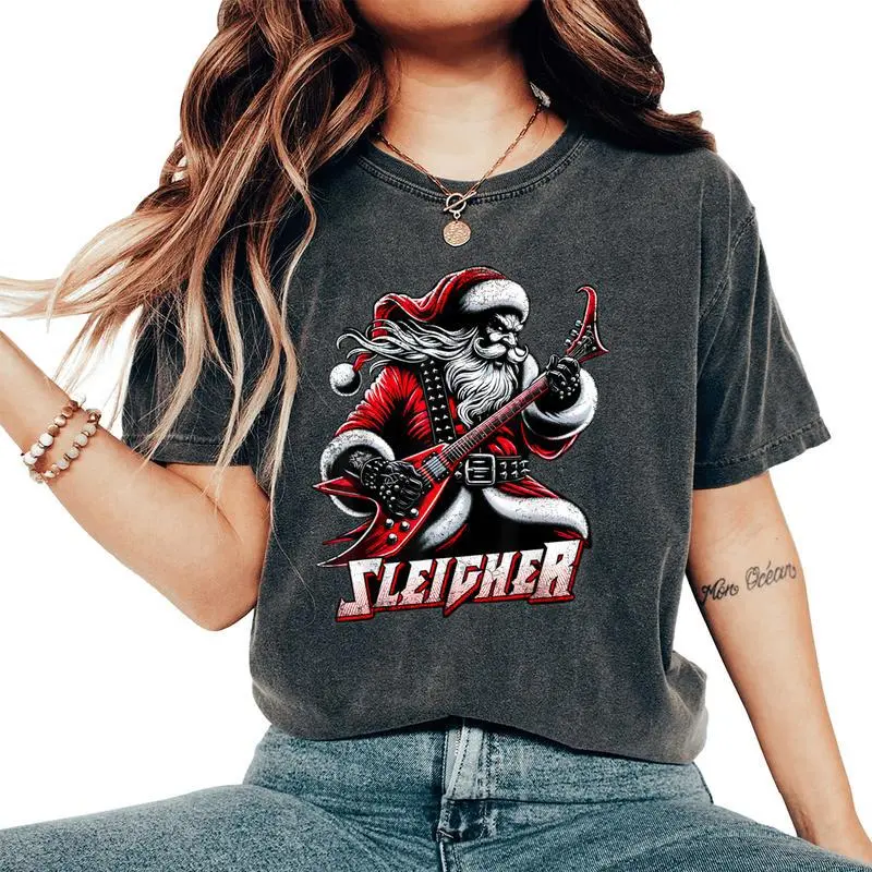 Sleigher Hail Santa Heavy Metal Christmas For & Women Women's Oversized Comfort T-Shirt