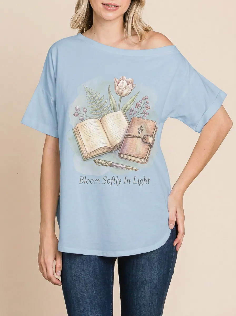 Women's Book Lover Floral Journal Printed T-shirt