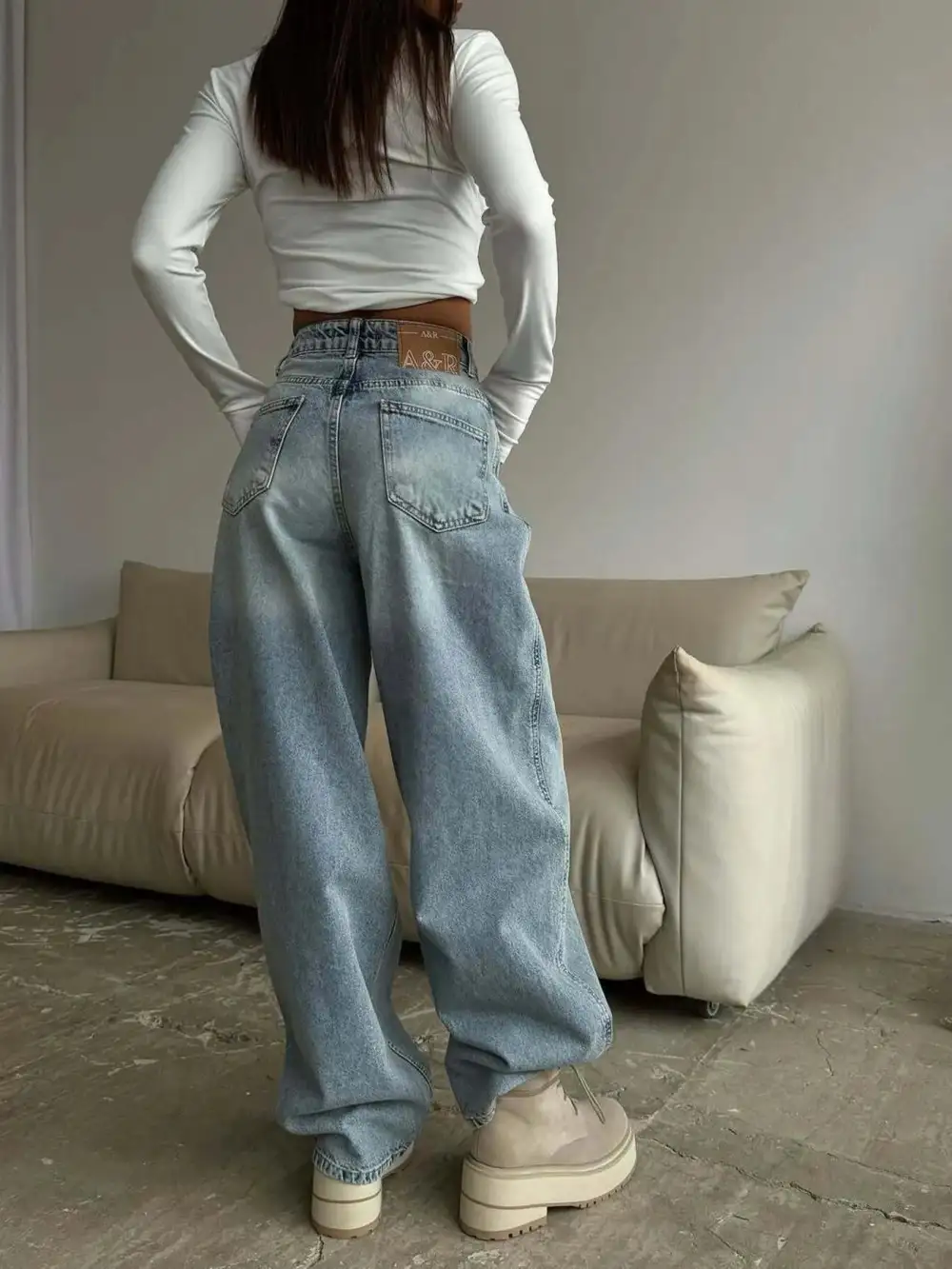 Ribbed Draped Denim Jeans