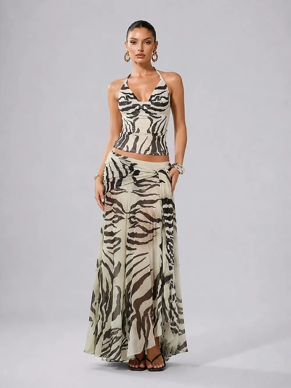 Cordelia Printed Chiffon Maxi Skirt Set