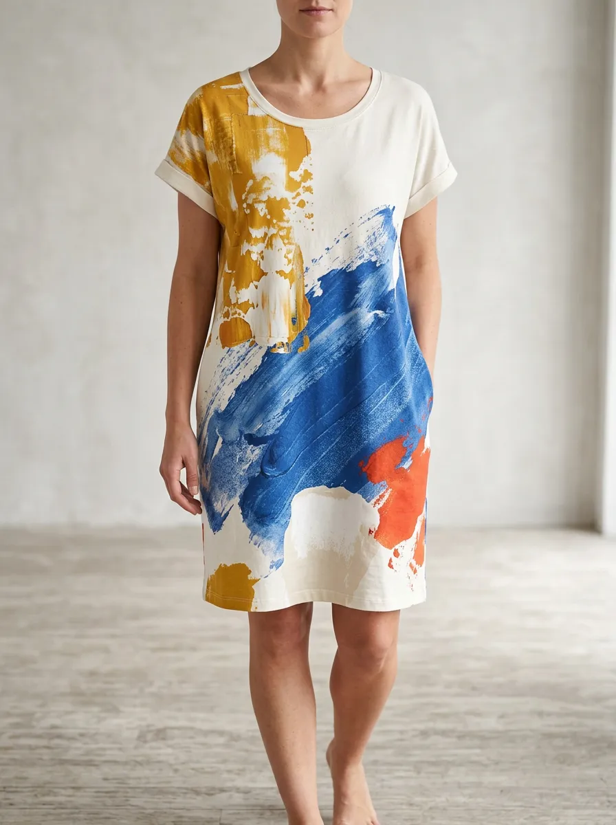Women's Abstract Art Lover Blue Yellow Orange Printed Dress