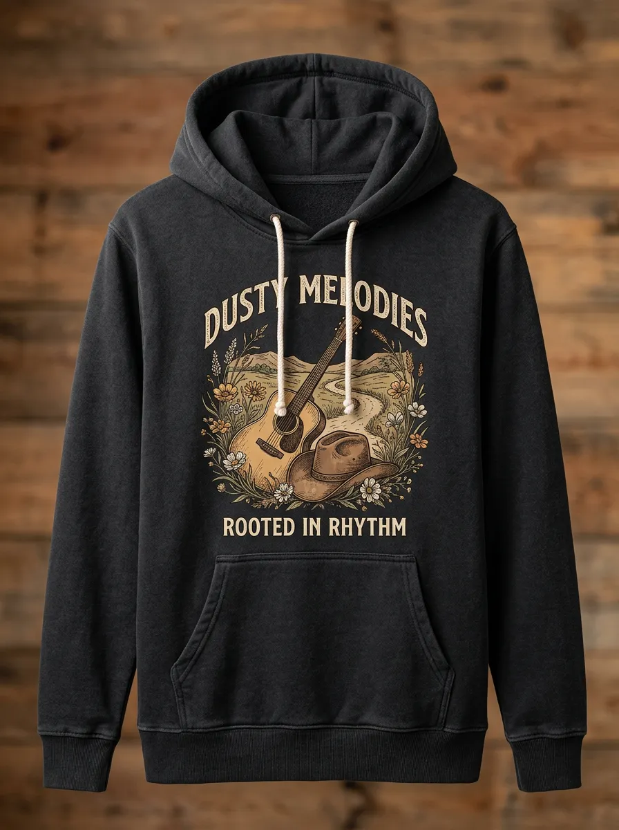 Country-Road Country Music Guitar Cowboy Hat Pullover Hoodie