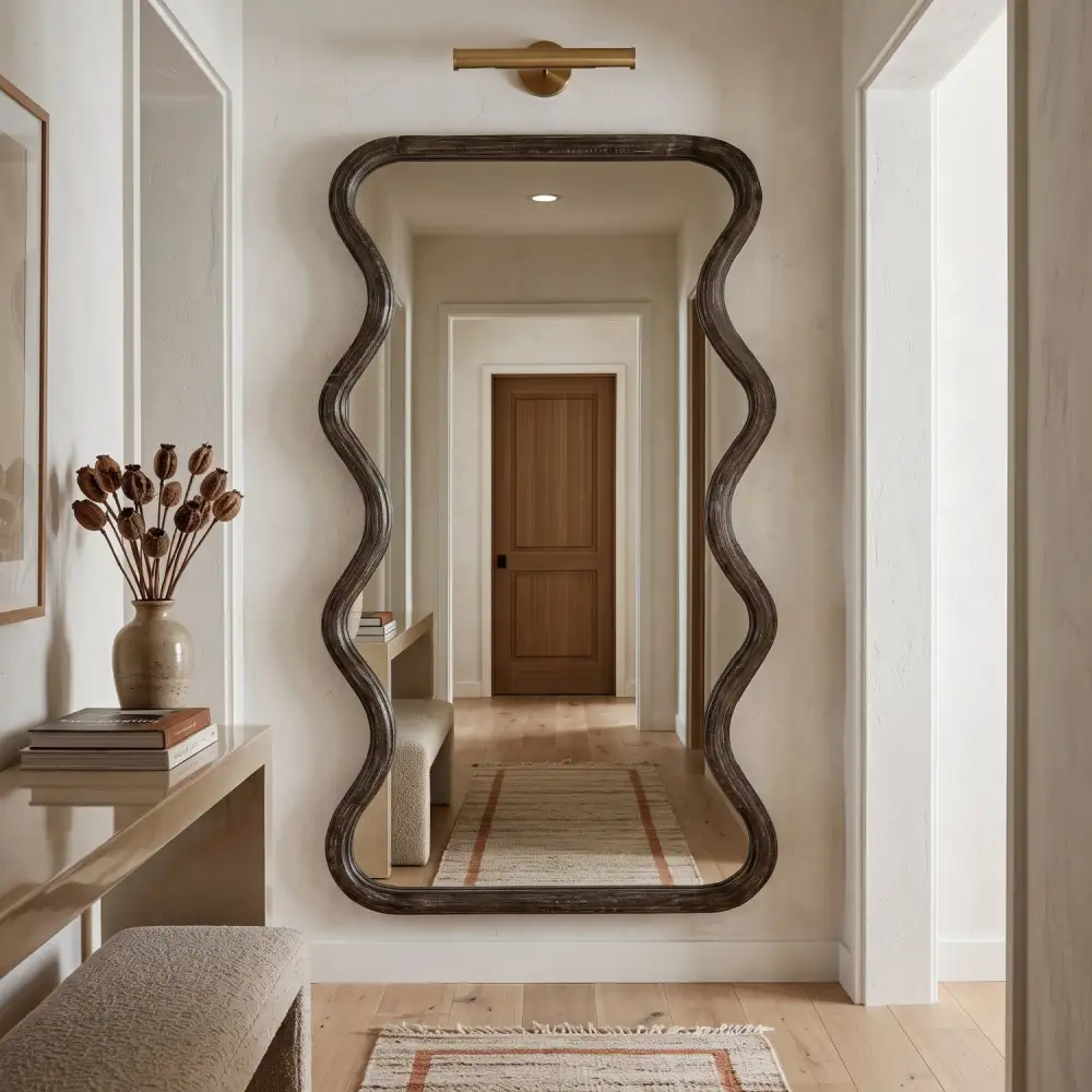 Wavy Full-Length Mango Wood Wall Mirror