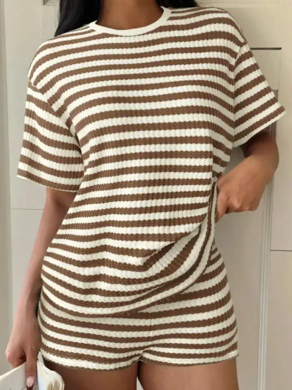 Relaxed Striped Round Neck Top Shorts Set