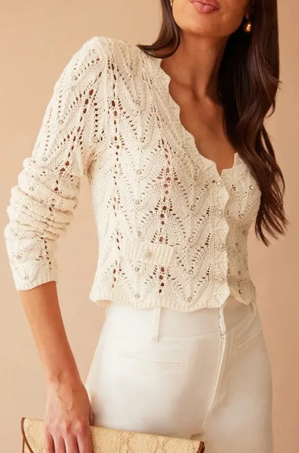 Cream Crochet Lace Trim Cardigan
