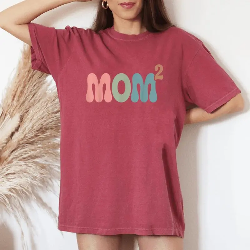 Mom2 Mom Squared Mother Of Two Twins Mama Women's Oversized Comfort T-Shirt