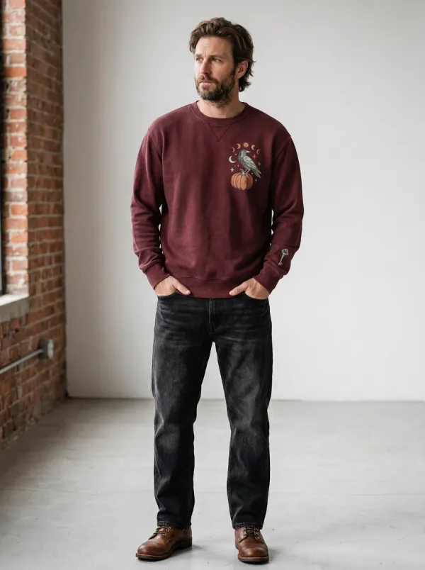 Men's Halloween Crow Pumpkin Moon Sweatshirt
