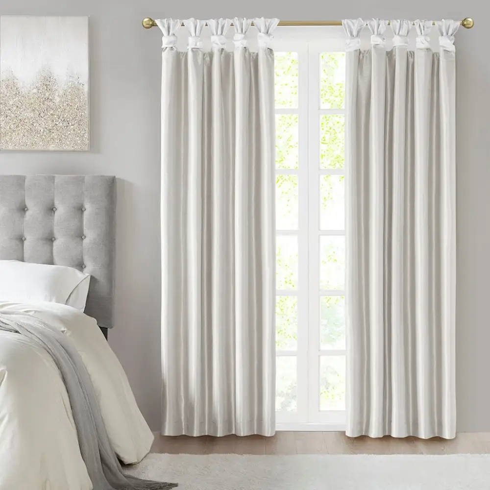 Contemporary Total Blackout Faux Silk Twist-Tab Curtain Panel
