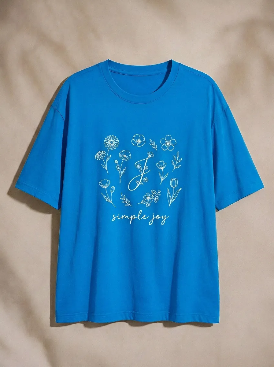 Women's Floral Initial J Simple Joy Printed T-shirt
