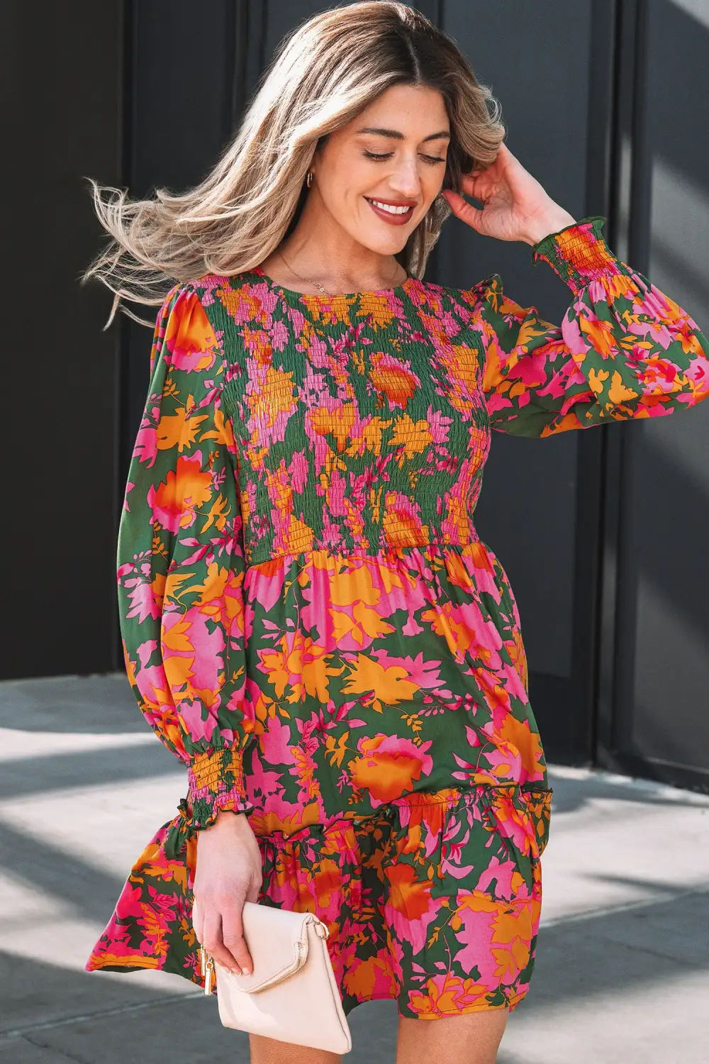 Balanced Detail Floral Printed Ruffle Mini Dress