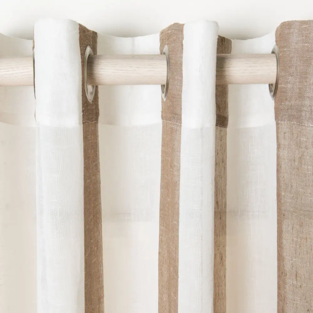Sheer Linen-Blend Striped Eyelet Curtain Panel