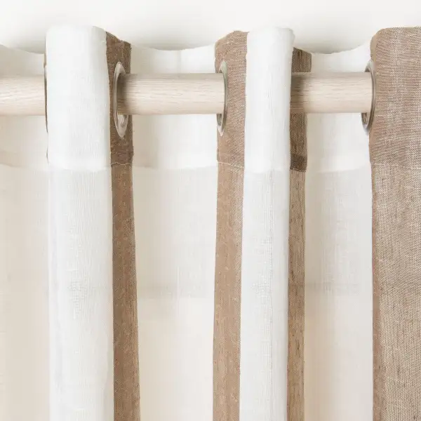 Sheer Linen-Blend Striped Eyelet Curtain Panel