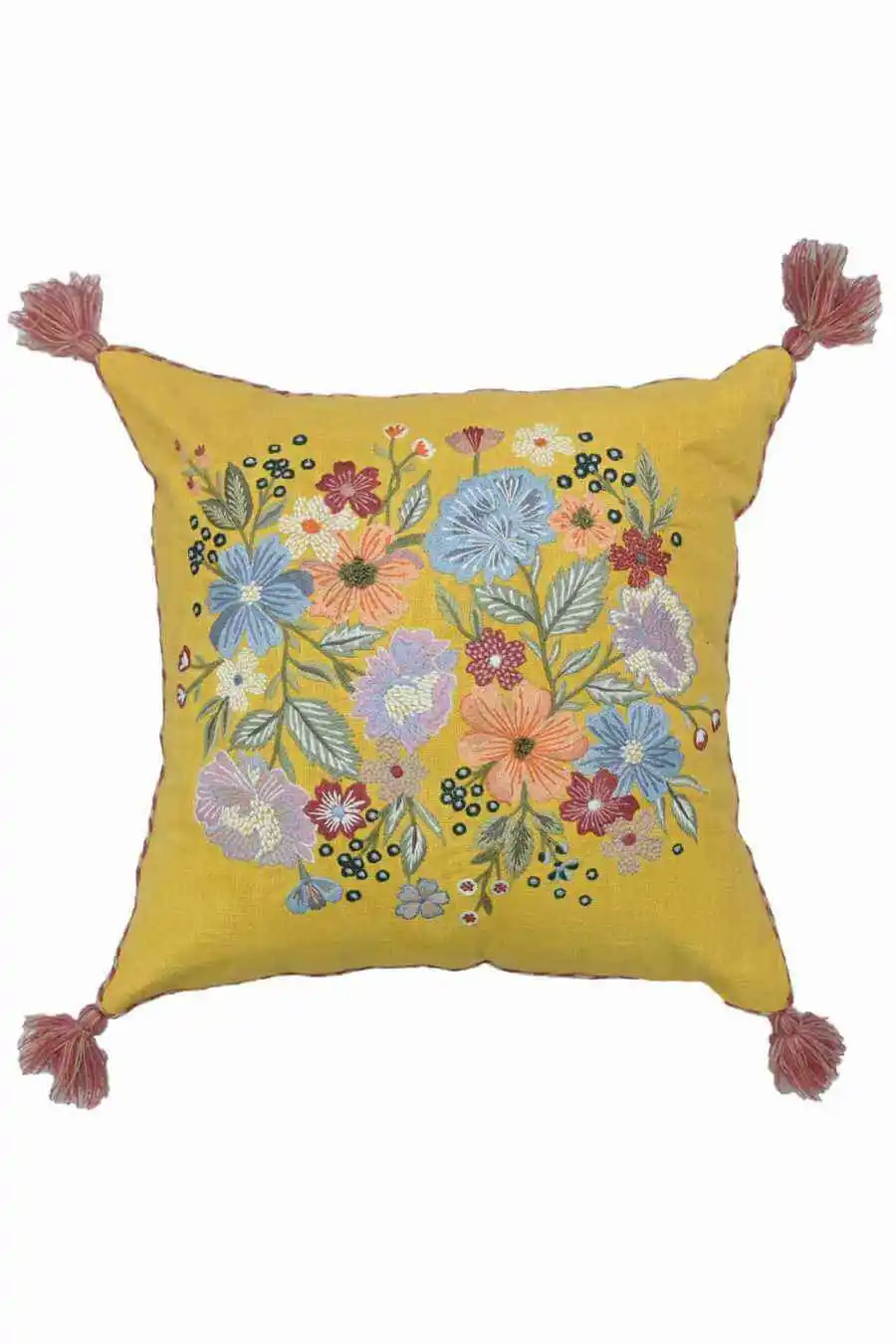 Artisan Detail Embroidered Floral Cotton Decorative Cushion Cover