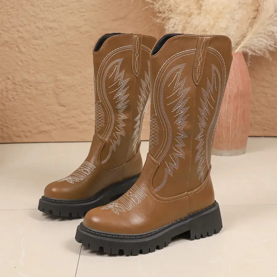 Smocked Round Toe Block Heels Boots