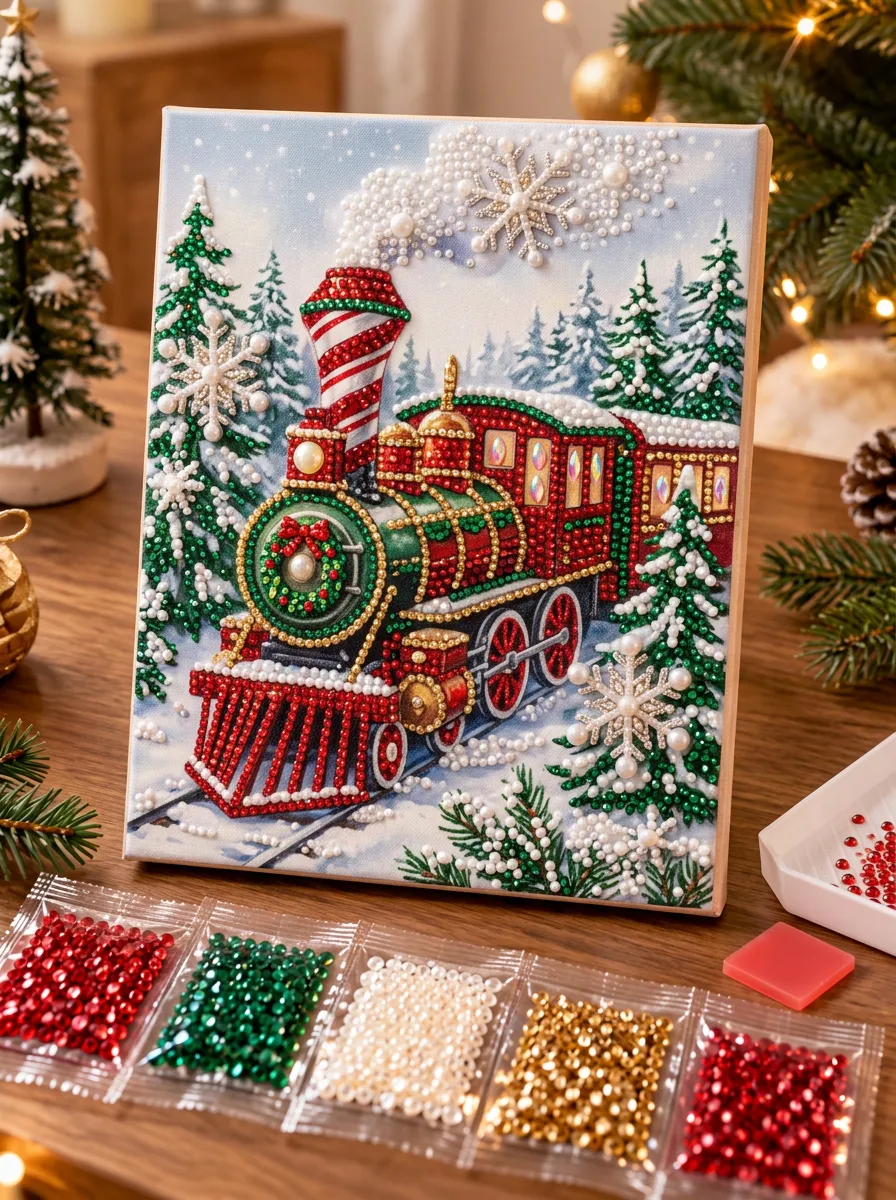 Steam Train Snowflake Christmas DIY Diamond Painting Kit