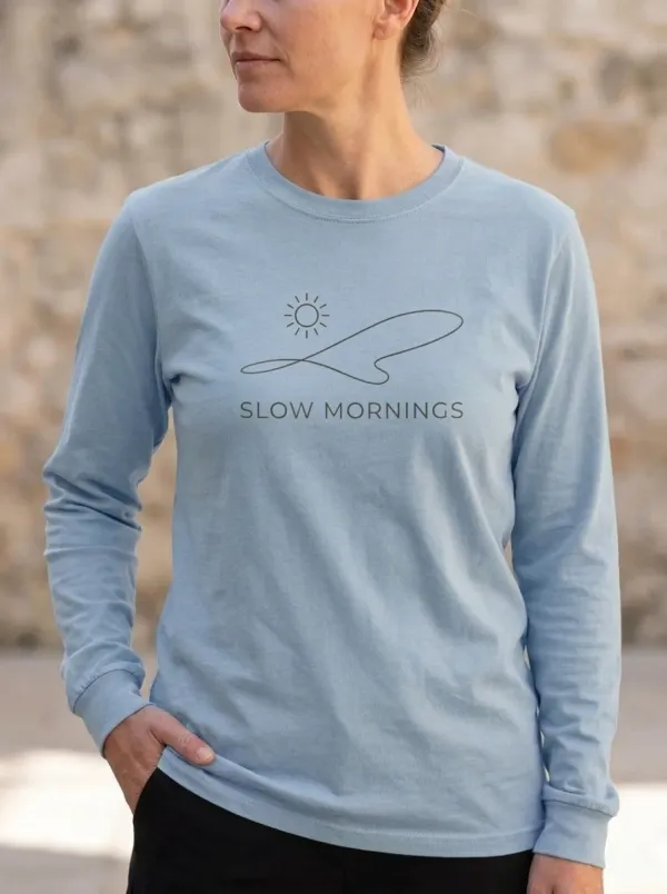 Women's Slow Mornings Sun Landscape Minimalist Printed Long Sleeve Top