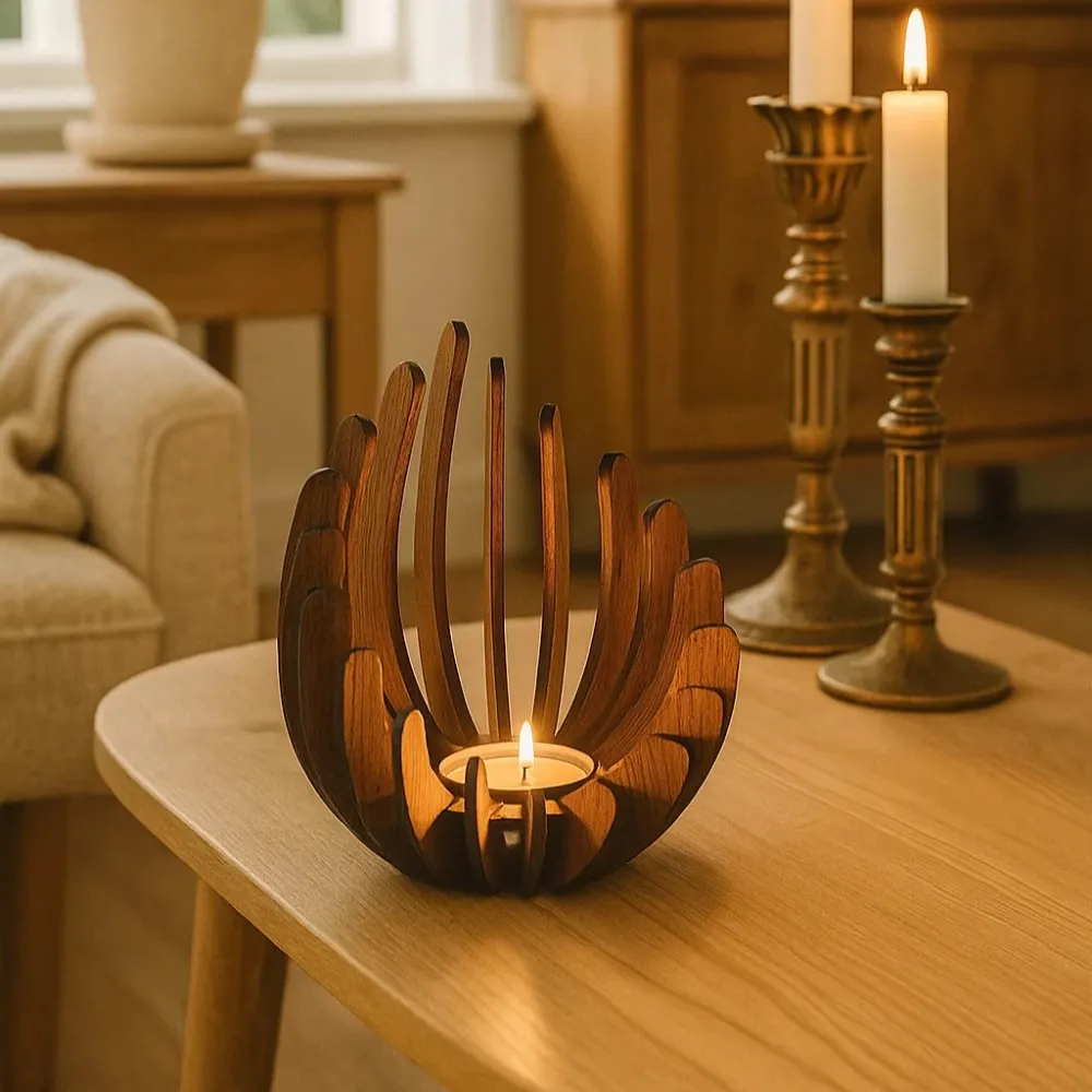 Artistic Wood Candle Holder