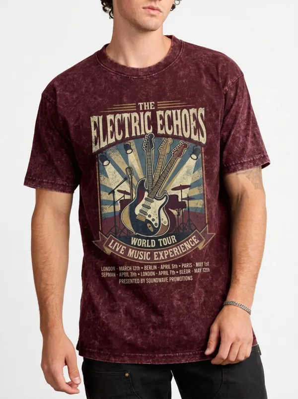 Men's Rock Band Electric Echoes Guitar Tour Printed T-shirt