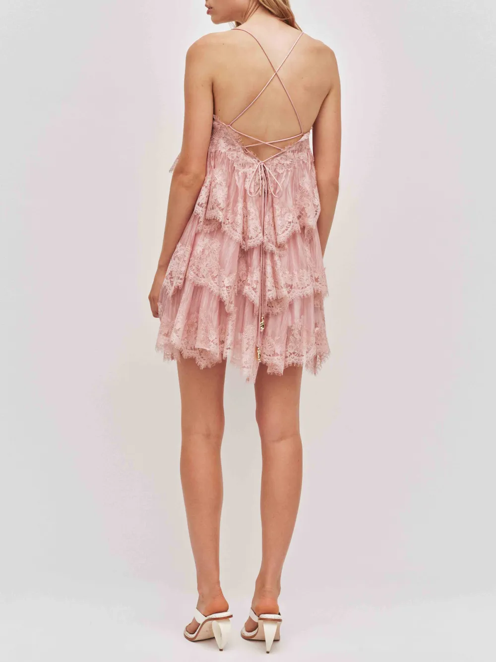 Layered Lace Trim Spaghetti Strap Mini Dress
