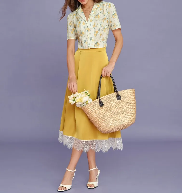 Yellow Collar Puffed Sleeve Floral Blouse